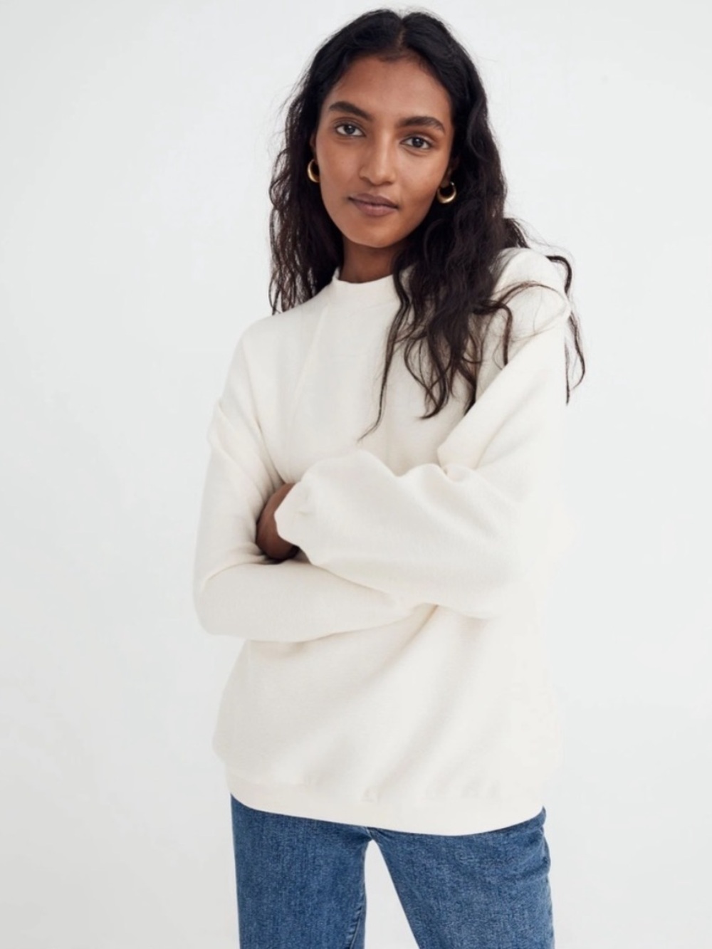 Madewell Button-Back Textured Mockneck Top in Antique Cream